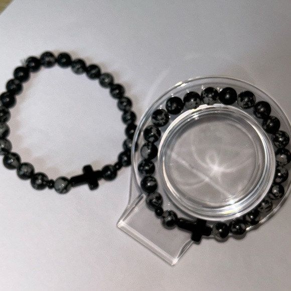 His/hers Snowflake Obsidian Cross Bracelet set – Protection, Balance & Strength - Picture 1 of 4